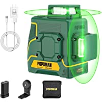 Nivel láser verde 45m POPOMAN-Nivelador Láser Cruzado-2x360° Horizontal y Vertical-Líneas Cruzadas-Batería de Litio…